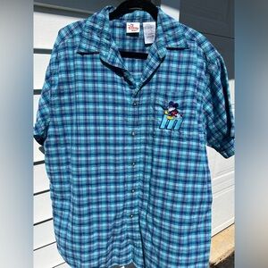 blue mickey mouse official disney store checkered collared shirt